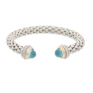 NEW 18k White Gold-Blue Topaz Gemstone Mesh Cuff Bracelet Similar to LAGOS